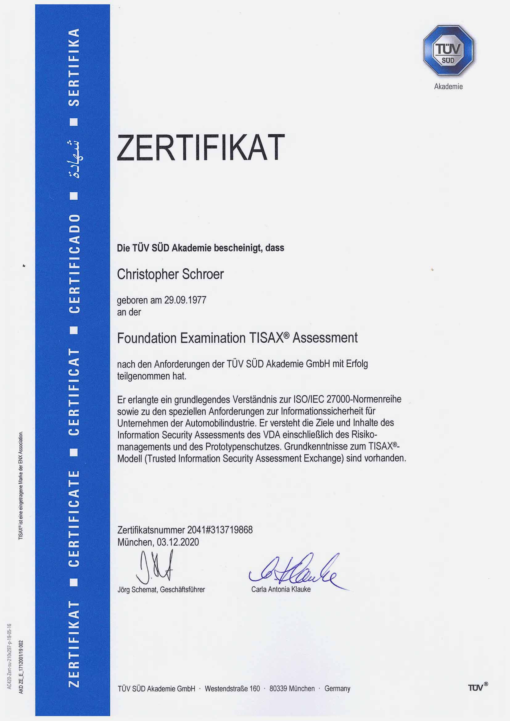 ZT TISAX Foundation Training Christopher Schroer 1